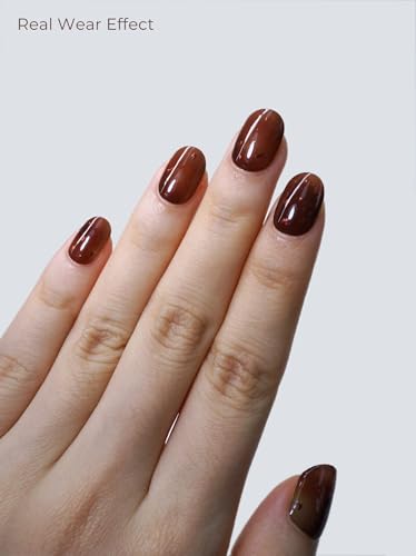 Real Gel Nail Strips (No UV Light Needed) - 44Pcs Salon Quality Nail Stickers - Long Lasting Polish Wraps for Women, Easy Apply & Remove (Molten Honey) - color: Molten Honey Brown