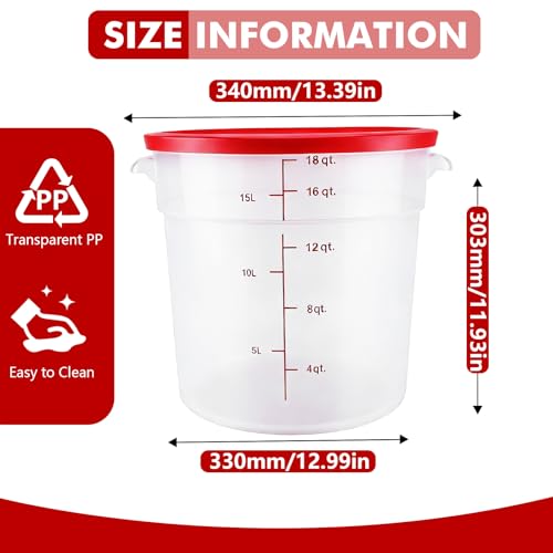2 Pack Square Food Storage Container With Lid,12-22 Quart Commercial Storage Box With Scale & Handle,Cake Making,Dough Marinating Meat,Kitchen Supplies (polypropylene, Round 18 Quart) - color: Polypropylene, size: Round-16 Quart