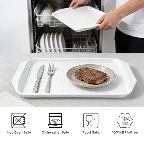 TP 17x12 Inch Plastic Serving Trays Set of 8, Durable Serving Platters with Anti-Slip Dots, BPA-Free Stackable Food Tray for Party, Family Gathering, BBQ,White - color: White, size: 17inch