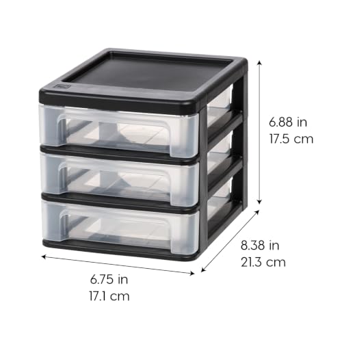IRIS USA 4-Pack, 3-Drawer Small Plastic Stacking Desktop Organizer, Black - color: Black, style: Small - 4 Pack
