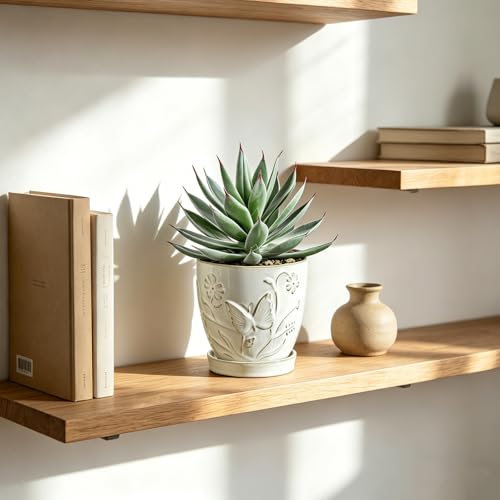 Briful Artificial Succulent Plant in White Ceramic Planter with Saucer, Small Fake Agave Plant, Faux Plant Indoor for Desk, Bathroom, Shelf, Office, Farmhouse Home Decor, 9 Inch - color: White#207