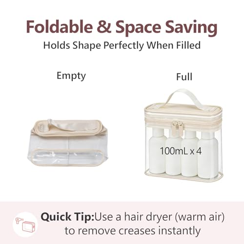 PACKISM Clear Makeup Bag for Travel - TSA Approved Toiletry Bag, 2 Beige - color: Bright Beige, size: Mixed Size Series (1 Medium + 1 Large)