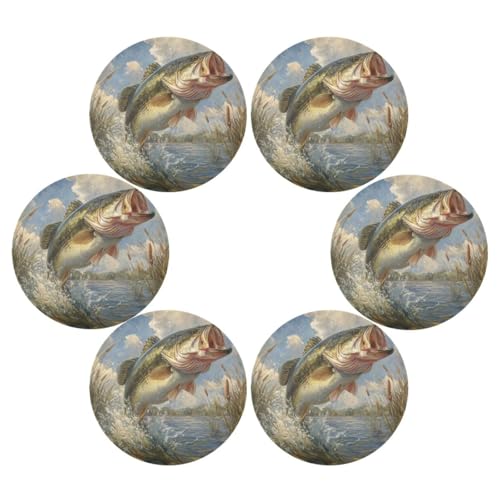 Big Bass Fish Round Placemats Washable ‌Heat Resistant‌ ‌Non-Slip Place Mats Table Place Mat for Kitchen Dining - color: Big Bass Fish, size: 15.4x15.4inx1