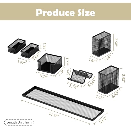 Pen Holder for Desk, 6-Piece Mesh Desk Organizer with Phone Holder, Black - color: Black