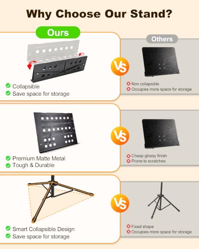 New bee Music Stand, Tri-fold Panel Foldable Sheet Music Stand - color: Black