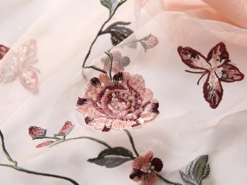 Jeelow Long Silk Blend Embroidered Floral Shawl Scarf Wrap for Women - color: Rose Beaded Pink