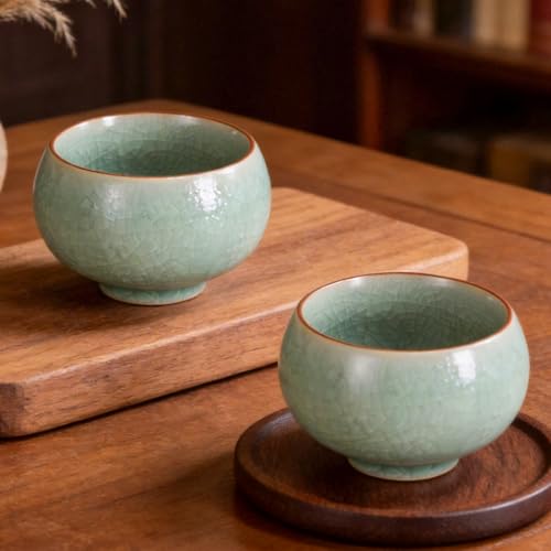 KAMMAK Japanese Tea Cups, 4.7 Oz Small Handmade Ceramic Teacups, Set of 2 - style: GN07