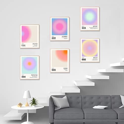 Aura Angel Numbers Poster, Colorful Gradient Posters for Room Aesthetic, Minimalist Inspirational Quotes Canvas Wall Art Paintings, Abstract Y2k Style Bedroom Wall Art for Girl's Room, Dorm - color: An