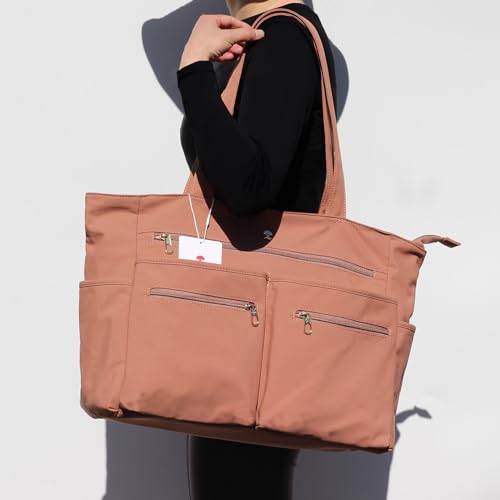 Weekender Bag Carry On Bag Overnight Tote Travel Duffle with 13 Pockets for Travel,Work，Gym,Beach,Teacher,Nurse - color: Pinklish Brown