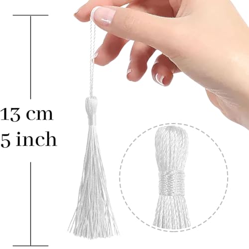 100 Pcs White Mini Tassels 13cm/5 Inch with Loops for Bookmarks, Jewelry Making, DIY Projects - color: White