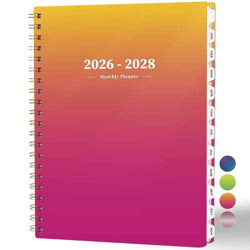 2026-2028 Monthly Planner - 2 Year Monthly Planner Calendar 2026-2028, Jul 2026 - Jun 2028, 8.5" x 11", 24 Months, Spiral-Bound, Tabs, Holidays, Notes, Ideal for School Office Home Planning - color: Orange Pink, size: Jul 2026 - Jun 2028