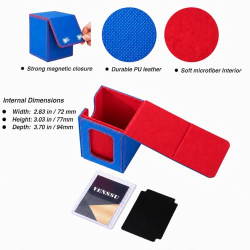 Venssu MTG Deck Box with Commander Display, Fits TCG Cards (Blue&Red) - color: Blue and Red