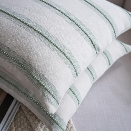 Cethom Boho Throw Pillow Covers 22x22 Set of 2, Sage Green Striped Decorative Pillow Cases for Couch Chair Bed, Textured Farmhouse Modern Accent Cushion Covers for Living Room Bedroom Sofa Home Decor - color: Sage Green, size: 22" x 22" (Pack of 2)