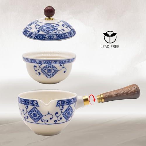 LURRIER Porcelain Chinese Gongfu Tea Set,Portable Teapot Set with 360 Rotation Tea maker and Infuser,Portable All in One Gift Bag for Travel,Home,Gifting,Outdoor and Office (Floral White) - color: Floral white