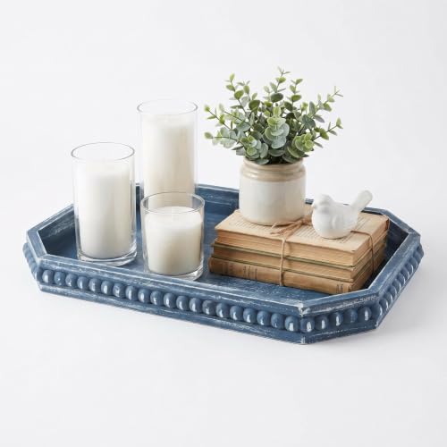 Hrastany Blue Wood Deocrative Tray, Coffee Table Tray for Centerpiece - color: Burnt-c8, size: 15.7" x 10.2" x 1.6"