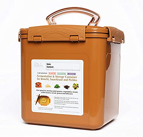 Crazy Korean Cooking Premium Kimchi, Sauerkraut Fermentation and Storage Container with Inner Vacuum Lid (1.6 Gal Sandy Brown (6.4L)) - size: 1.6 Gal (6.4l)