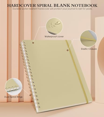 Blank Spiral Notebook Journal 8.5” x 11”, A4 Large Sketch Book for Women Men, 100 GSM Blank Paper Drawing Notebook, Plastic Hardcover Spiral Bound Sketchbook for Sketching Work School Writing, Yellow - color: Yellow, size: Plain