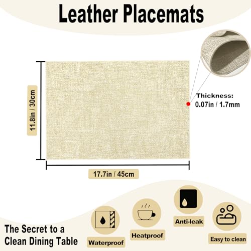 Faux Leather Placemats Set of 4, 11.8"x17.7", Off-White - color: Off-white, size: Set of 4