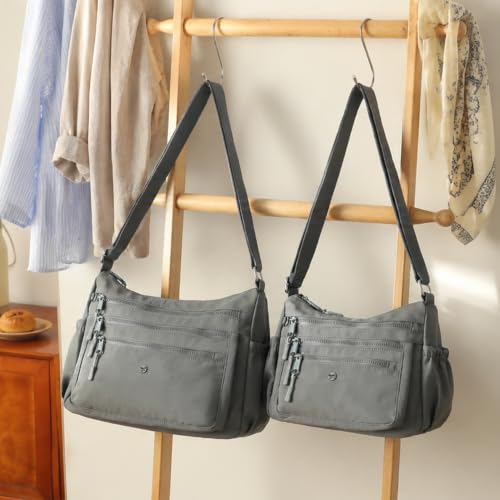 AOCINA Nylon Crossbody Bags for Women Multi Pocket Cross Body Purses - color: Blue Leaf, size: Large