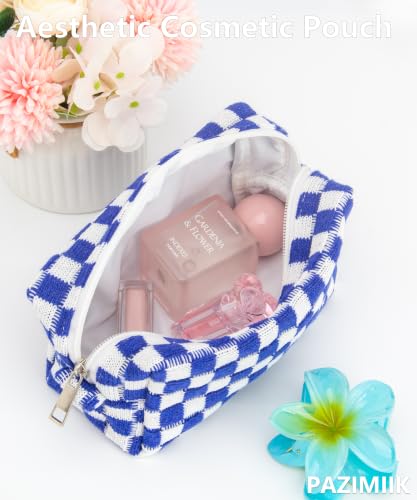Checkered Makeup Bag for Purse, Small Travel Cosmetic Pouch,Sapphire Blue - color: Sapphire Blue