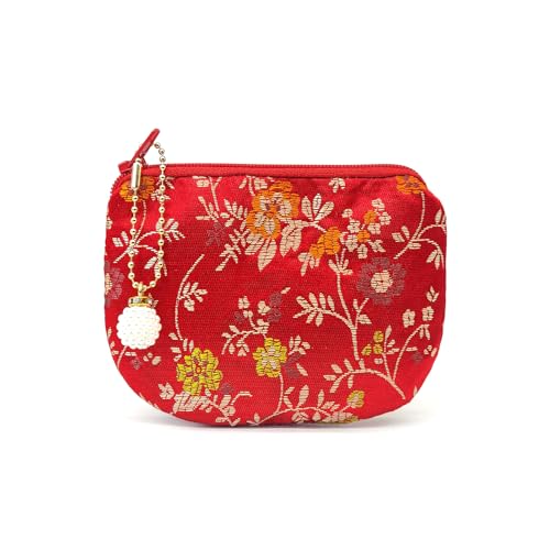 Handmade Women Coin Purse Brocade Zipper Wallet Rosary Pouch Silk Jewelry Bag - Red - color: Red