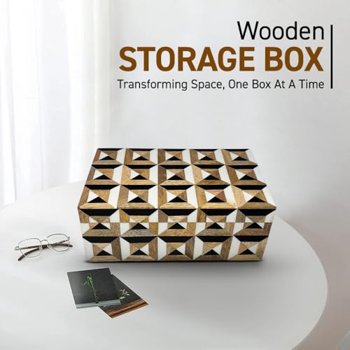 Perilla Home Home Decor Decorative Storage Wooden Box Small Era Organizer Tool Stash Card Craft Trinket Memory Keepsake Jewelry Box for Men and Women, Gifts For All, Brown, Black and Off White - color: Brown, Black and off white