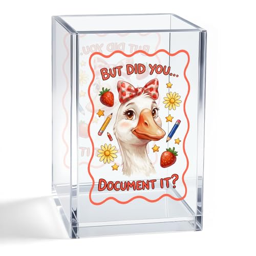 But Did You Document It Acrylic Organizer Pencil Pen Holder, Cute Strawberry Goose Desk Organizer, Teacher Appreciation Back to School Gifts for Principal Assistant Mentor Tutor Coworker - color: Clear 6