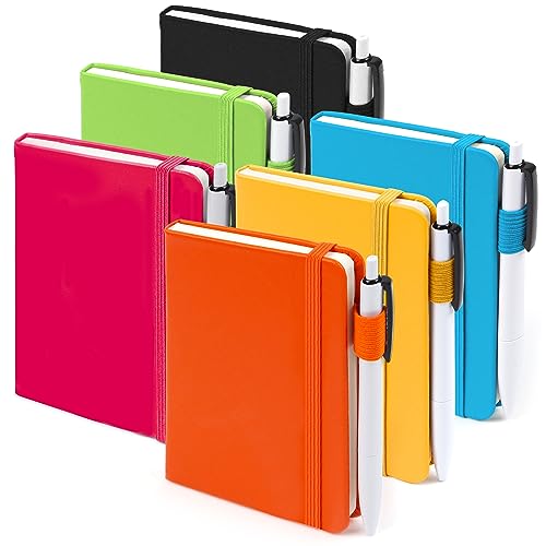 feela Pocket Mini Notebooks Bulk, Small Cute Memo Notepads Hardcover College Ruled Lined Journals with Pen Holder for School Business Work, with 6 Black Pens, 3.5”x 5.5”, 6 Pack, A6, Solid Colors - color: 6 Solid Colors