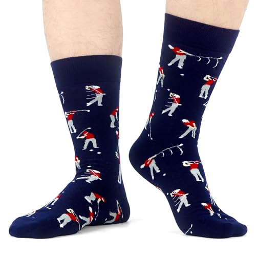 WeciBor Men's Combed Cotton Novelty Crew Socks Size 7-15 - color: Green/Black/Blue/Red/Multicolor Golf-5m, size: 7-12
