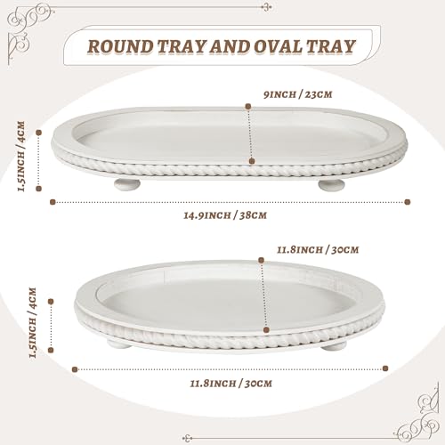 White Oval and Round Decorative Tray Set of 2 for Coffee Table - style: 1 tier-1set