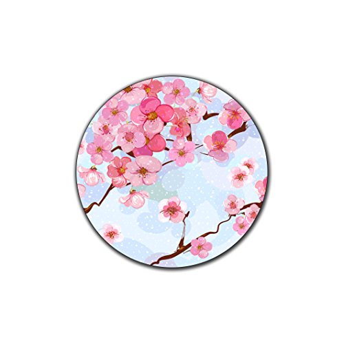 Cherry Blossom Pattern Round Coaster Set of 4- Made of Recycled Rubber - color: Cherry Blossom Pattern Round