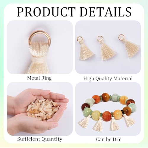 Mini Tassels Charm, 90pcs Golden Circle Beige Color Mini Tiny Handmade Craft Tassels Charms for DIY Jewelry Necklace Making Accessories - color: Beige-2cm