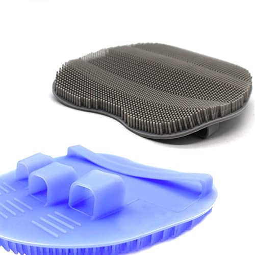 2 Pack Soft Silicone Body Scrubber, Shower Brush Exfoliating Skin Massage - color: 1 Pars_purple+gray