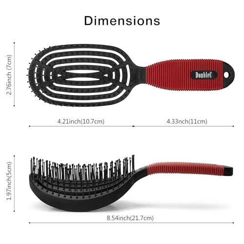 NuWay® DoubleC® Scalp Care Hair Brush – Patented Double Curve Design for Scalp Massage, Vented Blow-Dry Styling, Wet & Dry Hair, All Hair Types (Black & Red) - color: Black & Red