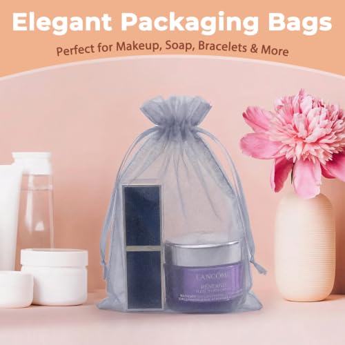 Crweety 50PCS Organza Bags 3x4 Grey Small Gift Bags Mesh Drawstring - color: Grey