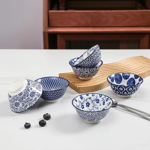 Selamica Ceramic 4 oz Dipping Bowls for Side Dishes, Set of 6, Vintage Blue - color: Vintage Blue, size: 3.5 Inches