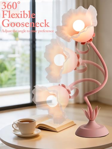 Pink Flower Table Lamp,Cute Lily Desk Lamp,Vintage LED Reading Light - color: Pink
