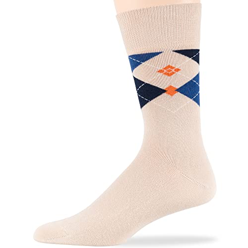 7BIGSTARS Men Cotton Patterned Crew Dress Socks 4-6 Pack, L 9-12 - color: Estate Blue, Dark Navy, Light Beige (A37)