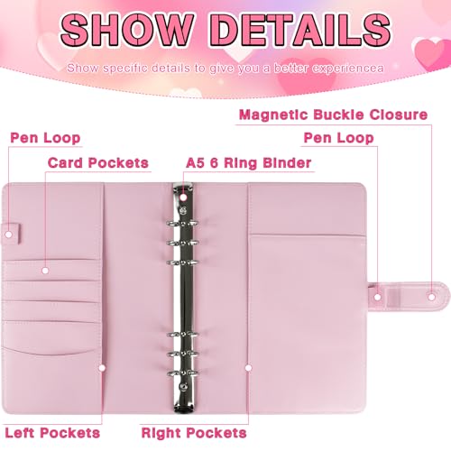 A5 Kpop Photocard Binder, 6 Ring Binder Album with 200 Card Slots, Leather Binder Cover with Magnetic Buckle Closure for Organizing Trading Cards(Pink) - color: Pink