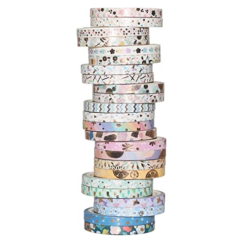 YUBBAEX 24 Rolls Skinny Washi Tape Set Gold Foil Print Decorative Tapes for Arts, DIY Crafts, Bullet Journals, Planners, Scrapbooking, Wrapping (Basic 5mm) - style: Basic 5mm