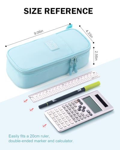 CICIMELON Durable Pencil Case Big Storage Pen Pouch Bag for School Supplies Office College Teen Adults, Light Blue - color: Light Blue