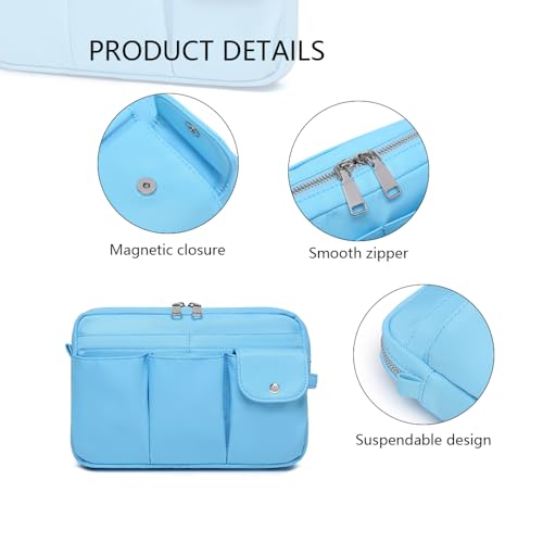 Pencil Holder Storage Bag for Women, Large Capacity Zippered Pencil Case with Multiple Pockets, Nylon Canvas Stationery Organizer for Office, Travel & Daily Use (Nylon,Sky Blue) - color: Sky Blue/Nylon