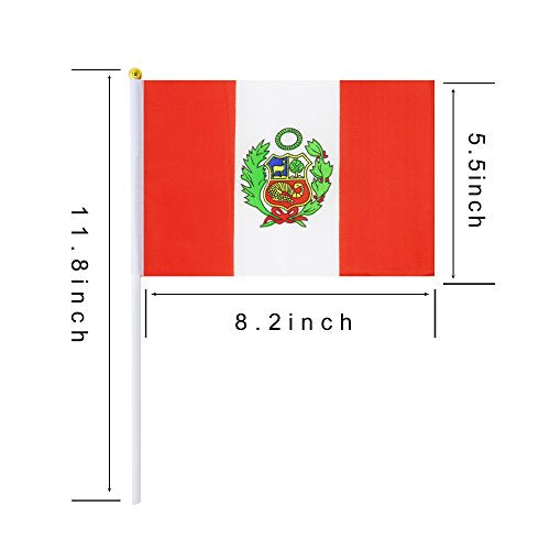 25 Pack Hand Held Small Mini Peru Peruvian Stick Flag Round Top National Country Flags,Party Decorations Supplies For Parades,World Cup,Festival Events,International Festival - color: Peru