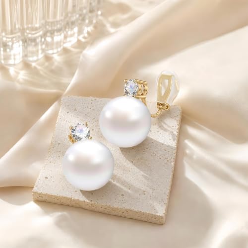 Pearl Clip On Earrings for Women with Jewelry Box