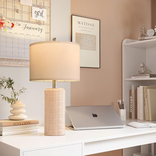 PoKat 23" Pink Ceramic Table Lamps Set of 2, Modern Bedroom Lamps for Girls Room, Bedside Lamps for Night Stands, Cute Lamps for Living Room Decor, Nightstands Desk Lamp, Pink - color: Pink