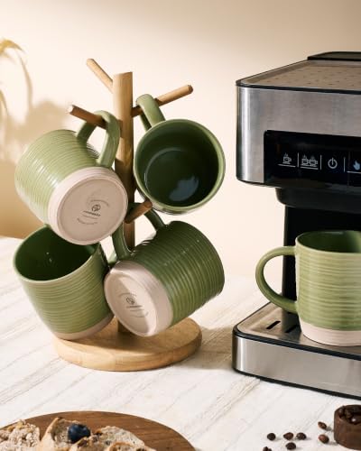 famiware Coffee Mugs Set of 4, 13 oz Mug Set, Ceramic Cup Set with Handle - color: Constellation-Olive Green, size: 4 Count (Pack of 1)