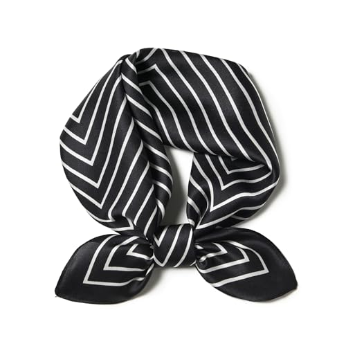 100% Mulberry Silk Scarf - 21" Square Lightweight Neckerchief, Gift Packed - color: Back Stripe