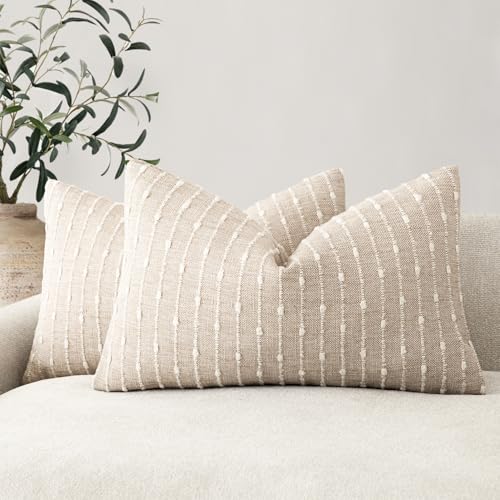 Foindtower Striped Boucle Lumbar Throw Pillow Covers 12x20 Natural Beige - color: Natural Beige, size: 20" x 12" (Pack of 2)