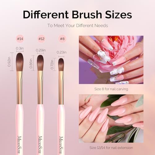 MelodySusie 3Pcs Acrylic Nail Brush Set, Pink - color: Pink(Oval)
