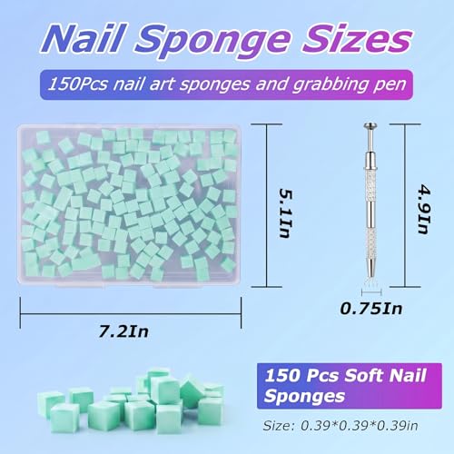 Soft Nail Sponges（150PCS）, Reusable Nail sponges,Nail DIY sponges, Nail Art sponges, 1PCS Grabbing Pen and Nail Brush Professional Accessories Manicure Salon Supplies (Green) - color: Green
